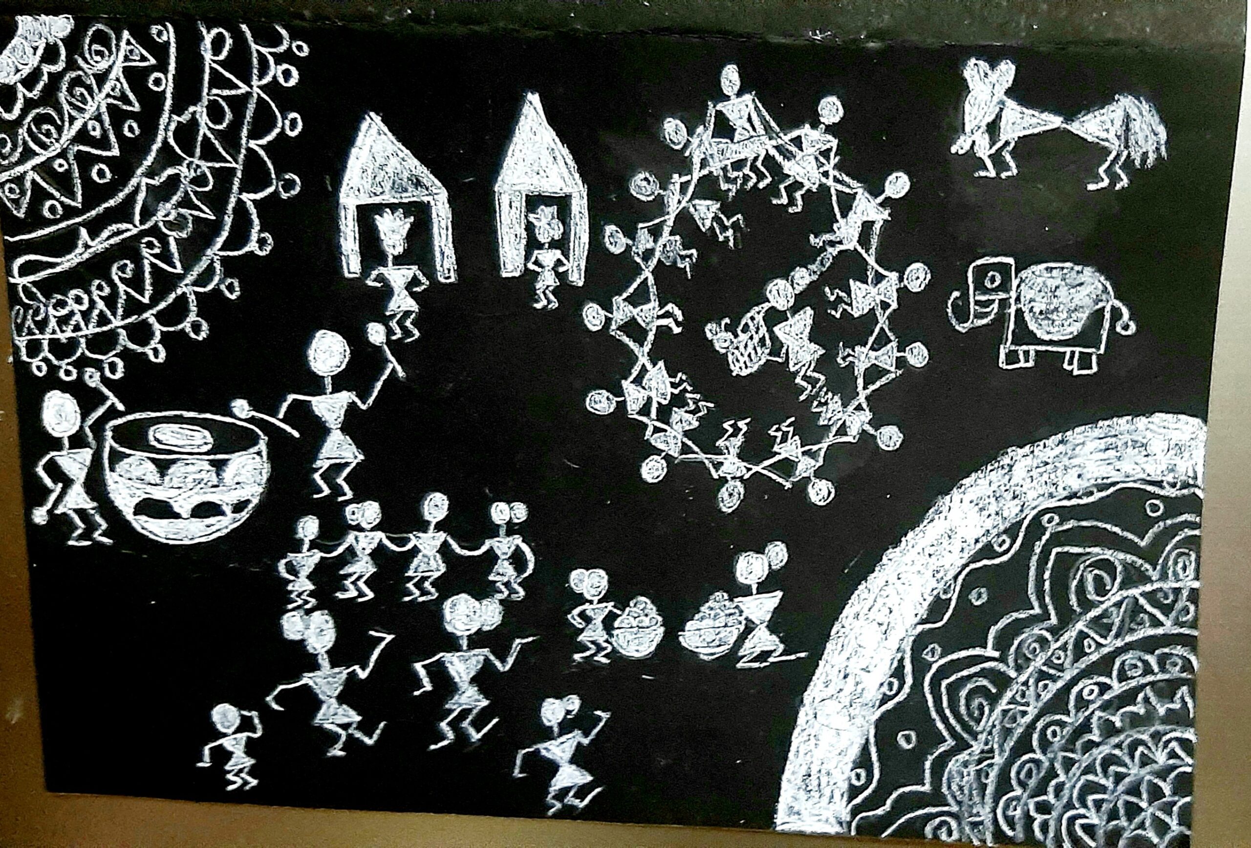 Warli art by kids with Sara Bookosmia