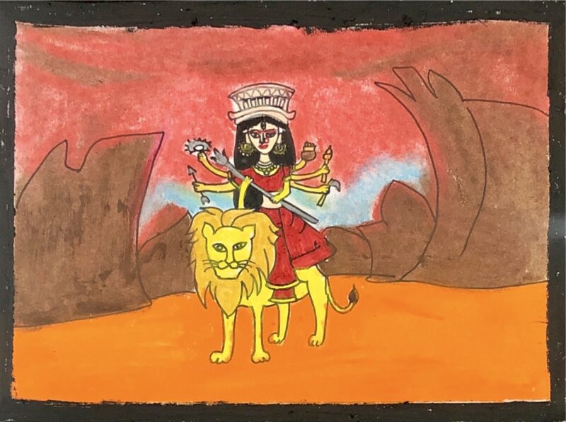 Drawing Durga maa - Durga Puja from the eyes of a child