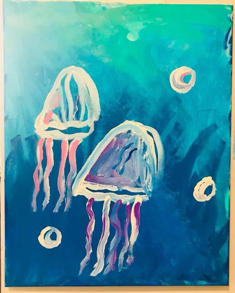 Art with Sara jellyfish by kids Bookosmia