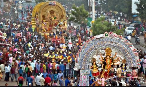 Durga Pooja procession festivals with Sara Bookosmia