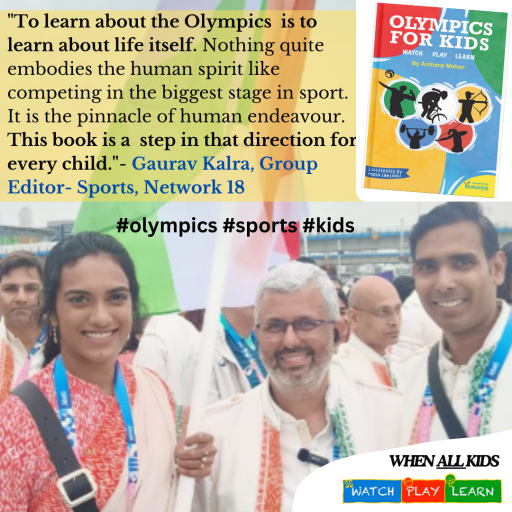 Gaurav Kalra endorsing Olympics Children Book Bookosmia