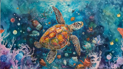 The Struggles : Turtle Amid Plastic Pollution I Poem By Faith