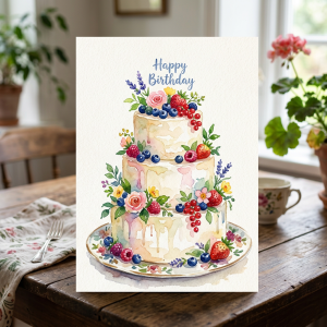 Watercolor birthday cake