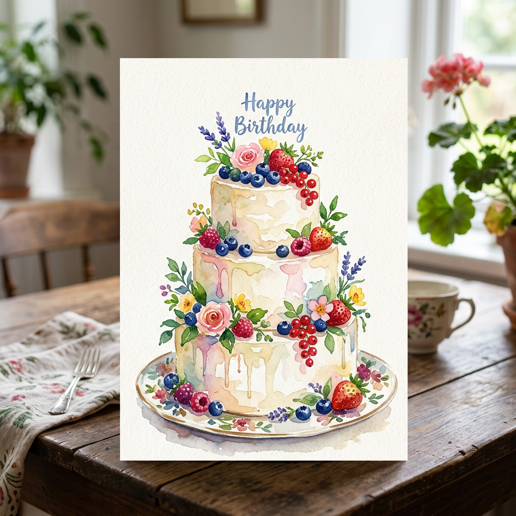 Watercolor birthday cake